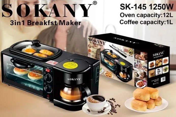 Horno Cafetera 3 En 1 SokanY desayuno